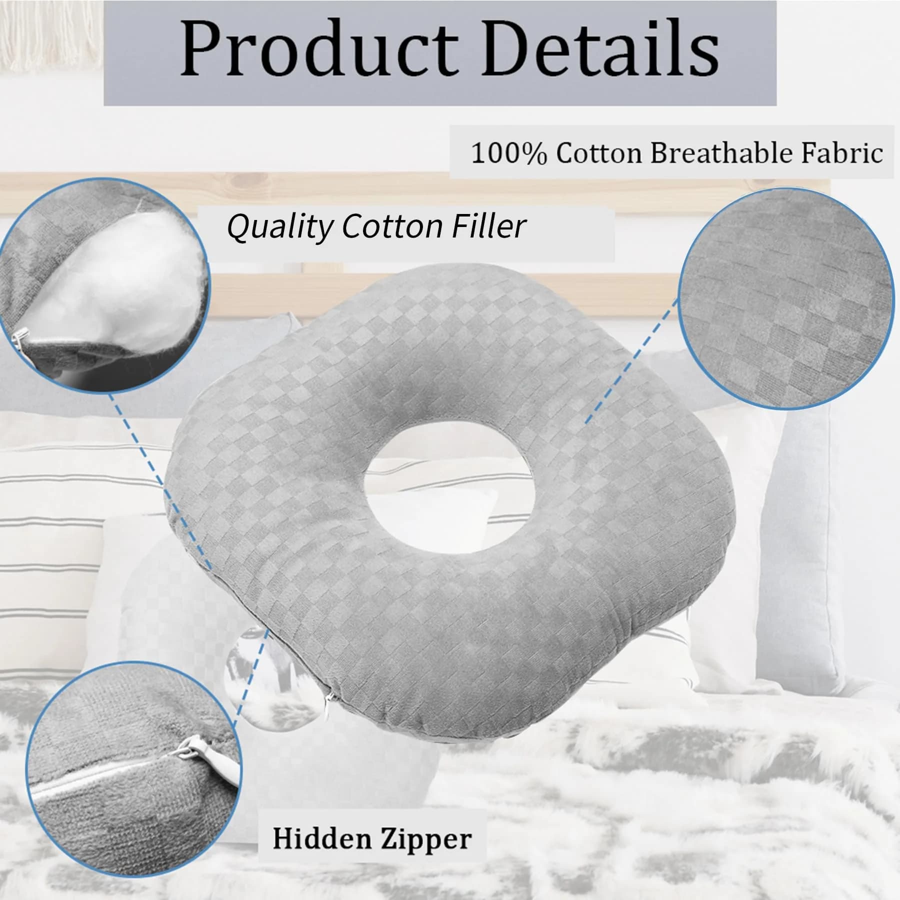 Wuronsa Ear Piercing Pillow with Hole for Cartilage Piercings, CNH Support | Adjustable Cotton Pillow for Side Sleepers - view 4