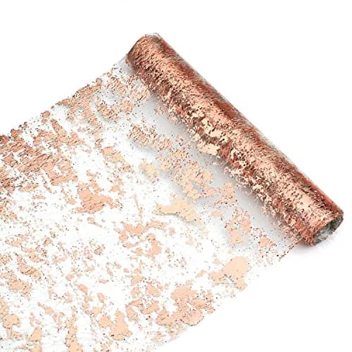 Snowkingdom Rose Gold Glitter Table Runner 46cm x 274cm (11"x108") | Sparkly Metallic Mesh for Parties thumbnail 1