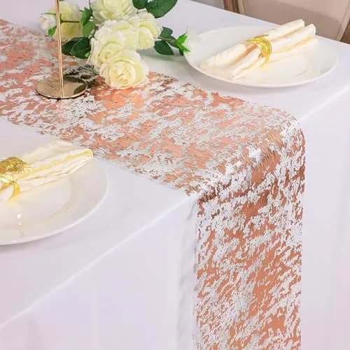 Snowkingdom Rose Gold Glitter Table Runner 46cm x 274cm (11"x108") | Sparkly Metallic Mesh for Parties thumbnail 5