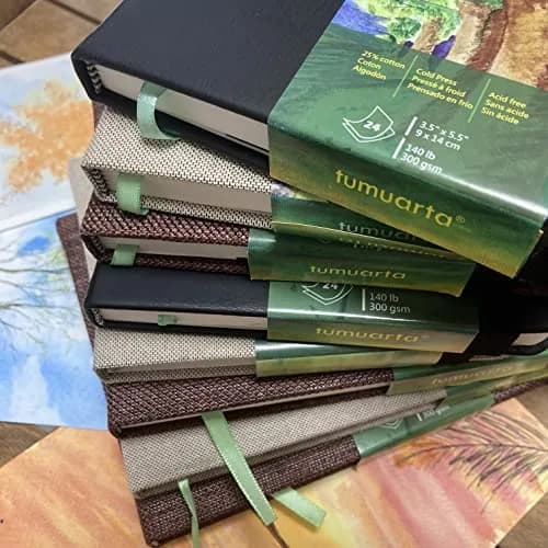 tumuarta Cotton Watercolor Paper Journal 3.5x5.5” | 300 GSM, Cold Press, 24 Sheets thumbnail 8