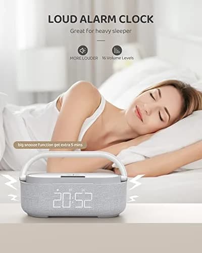 COLSUR 6-in-1 Bluetooth Speaker Alarm Clock & Wireless Charger, Gray | Bedside, Home, Office thumbnail 2