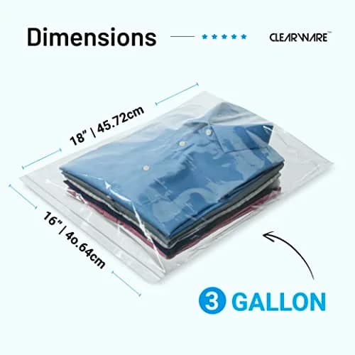 CLEARWARE Large Storage Bags with Zipper Top | Extra Large 3 Gallon, 16" x 18" BPA-Free Waterproof (50 Count) thumbnail 2