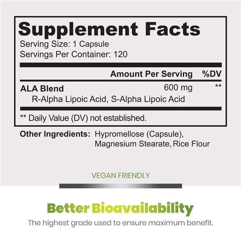 Simply Natures Pure Alpha Lipoic Acid 600mg 360 Veggie Capsules | Antioxidant Supplement thumbnail 3
