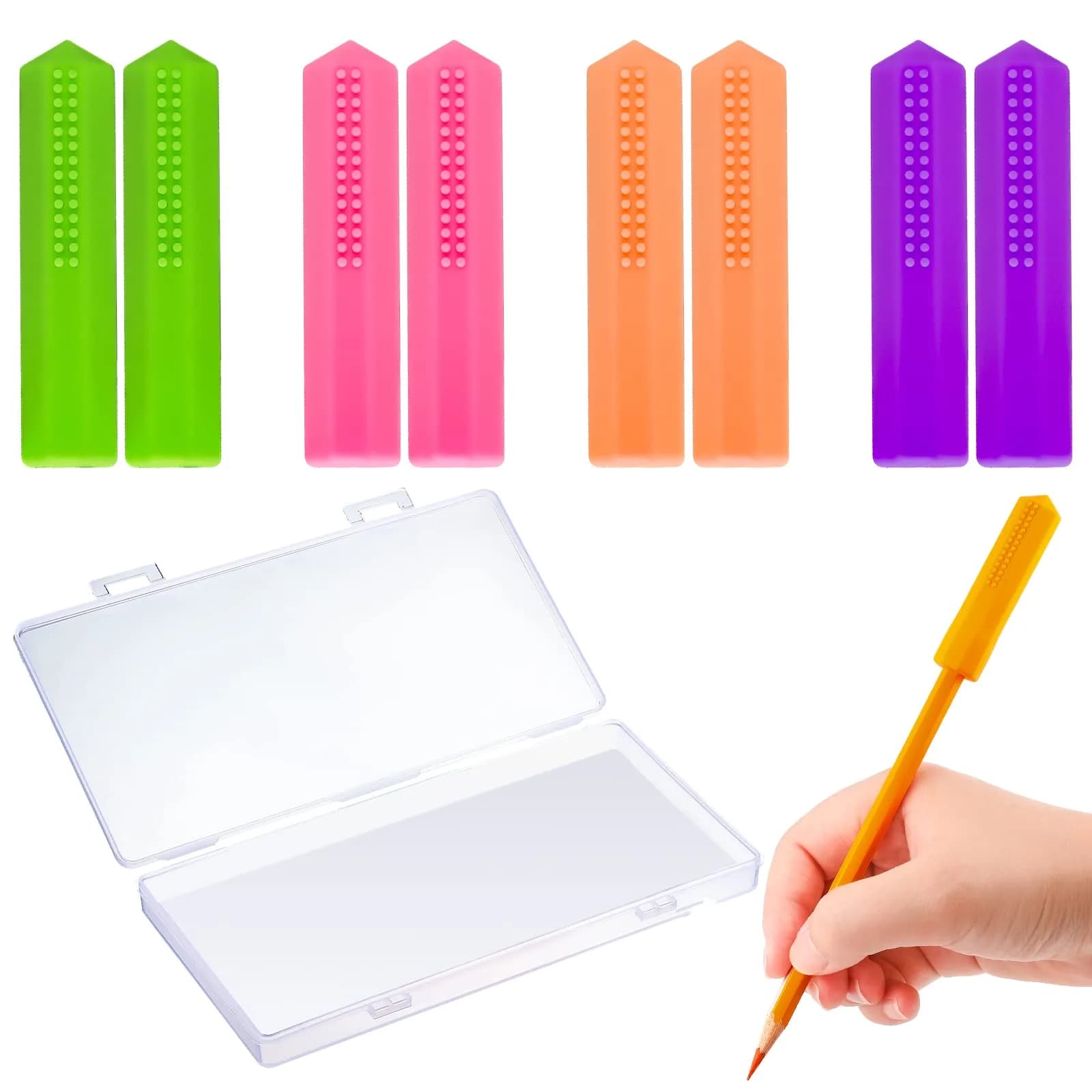 Teling 8 Pcs Chewable Pencil Toppers, Hexagonal Silicone Sensory Tools | Vibrant, Safe & Reusable for Autism & ADHD — Pink