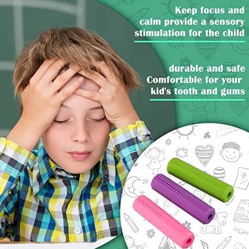 Teling 8 Pcs Chewable Pencil Toppers, Hexagonal Silicone Sensory Tools | Vibrant, Safe & Reusable for Autism & ADHD thumbnail 3