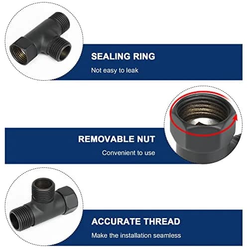 NearMoon Solid Brass 3-Way Shower Diverter Valve G1/2" (1.27cm) Matte Black | Connects Showerhead, Hand Shower, Bidet Sprayer thumbnail 4
