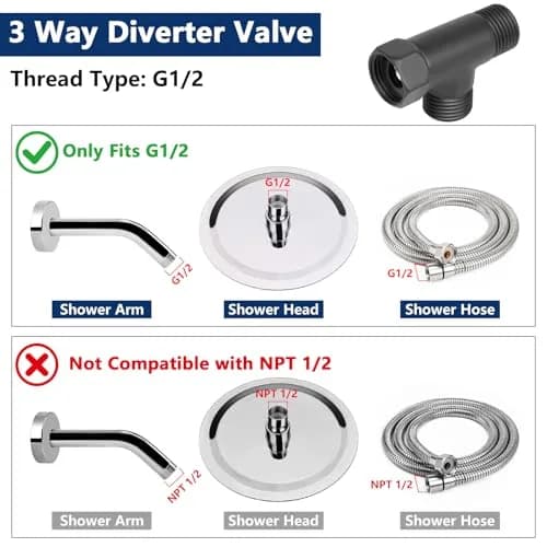 NearMoon Solid Brass 3-Way Shower Diverter Valve G1/2" (1.27cm) Matte Black | Connects Showerhead, Hand Shower, Bidet Sprayer thumbnail 6