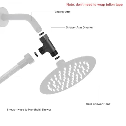 NearMoon Solid Brass 3-Way Shower Diverter Valve G1/2" (1.27cm) Matte Black | Connects Showerhead, Hand Shower, Bidet Sprayer thumbnail 3