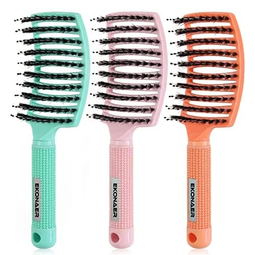 EKONAER 3 Pack Vented Quick Drying Massage Blow Detangler Brush, Boar Bristle Hair Brush Set - Curved, Detangling, All Hair Types (Green) | Supports Healthy Hair thumbnail 1
