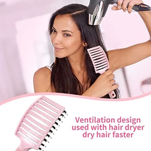 EKONAER 3 Pack Vented Quick Drying Massage Blow Detangler Brush, Boar Bristle Hair Brush Set - Curved, Detangling, All Hair Types (Green) | Supports Healthy Hair thumbnail 4