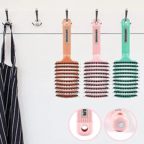EKONAER 3 Pack Vented Quick Drying Massage Blow Detangler Brush, Boar Bristle Hair Brush Set - Curved, Detangling, All Hair Types (Green) | Supports Healthy Hair thumbnail 7