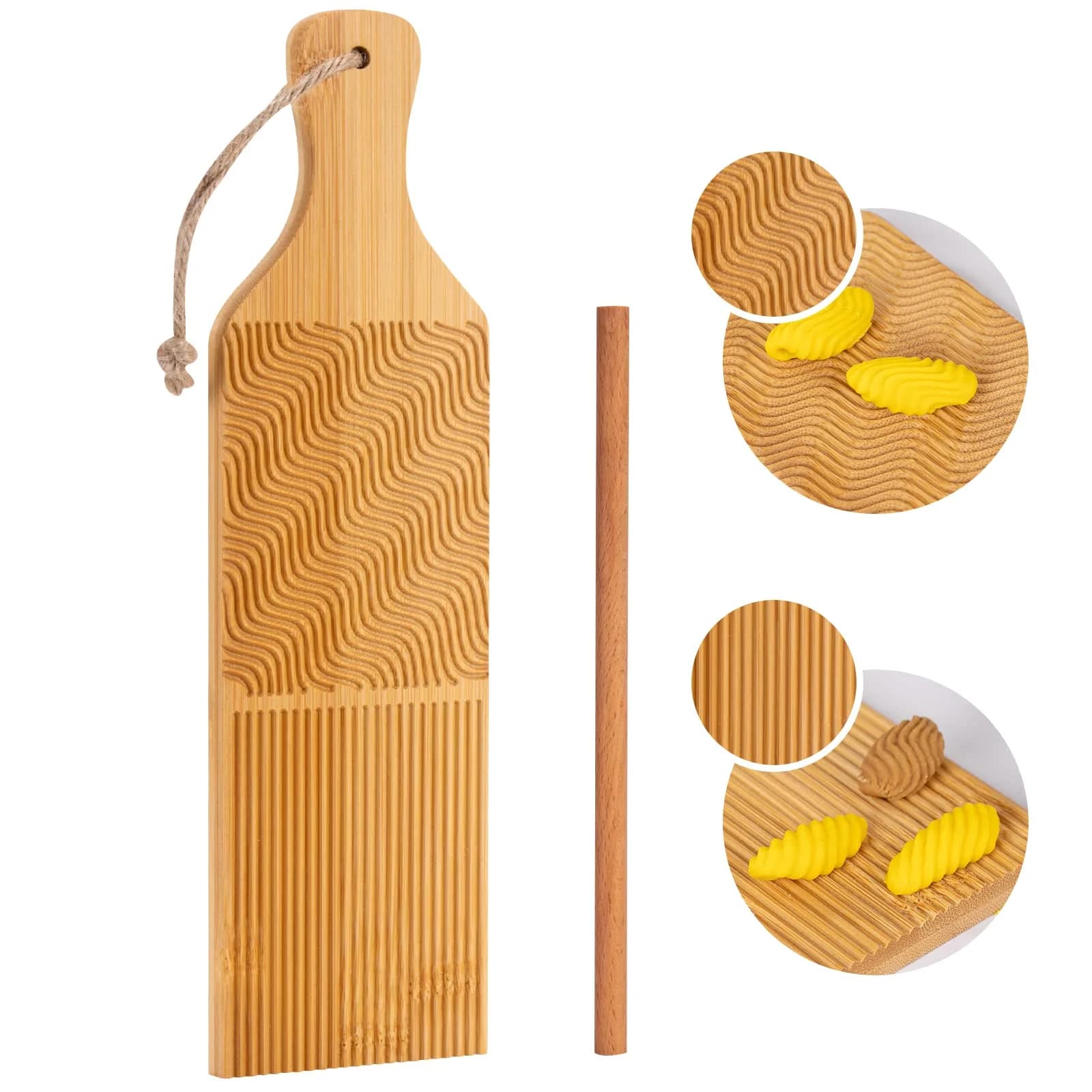 Maveite Gnocchi Board & Pasta Maker with Garganelli Stick | Natural Bamboo Kitchen Tool for Italian Dinners — Beige