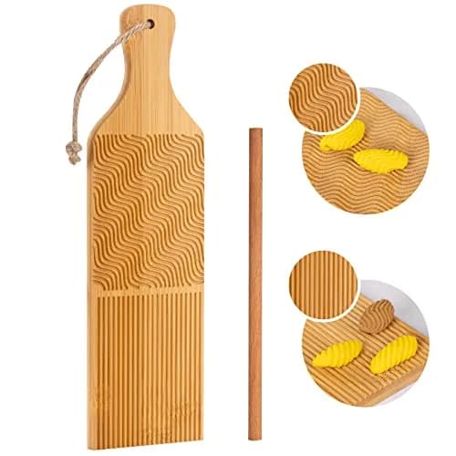 Maveite Gnocchi Board & Pasta Maker with Garganelli Stick | Natural Bamboo Kitchen Tool for Italian Dinners thumbnail 1