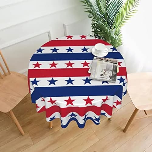 Kawani USA Flag Checkered Tablecloth 60” Round | Patriotic Party Decor for July 4th & Holidays thumbnail 2