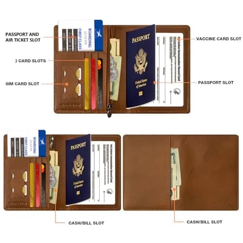 BAPHITY Unisex Leather RFID Blocking Passport Organizer Wallet | Red Brown thumbnail 2