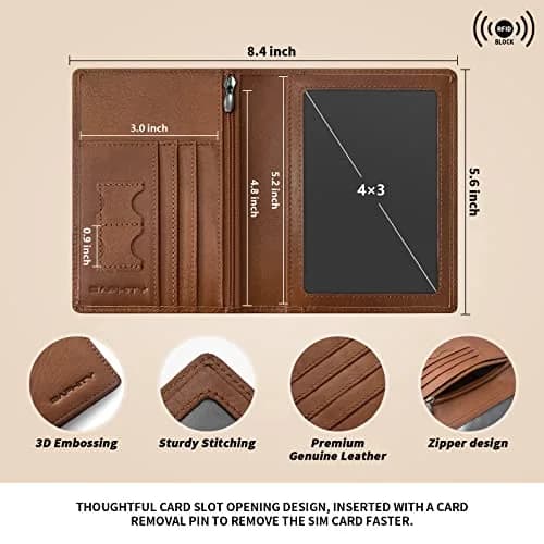 BAPHITY Unisex Leather RFID Blocking Passport Organizer Wallet | Red Brown thumbnail 3