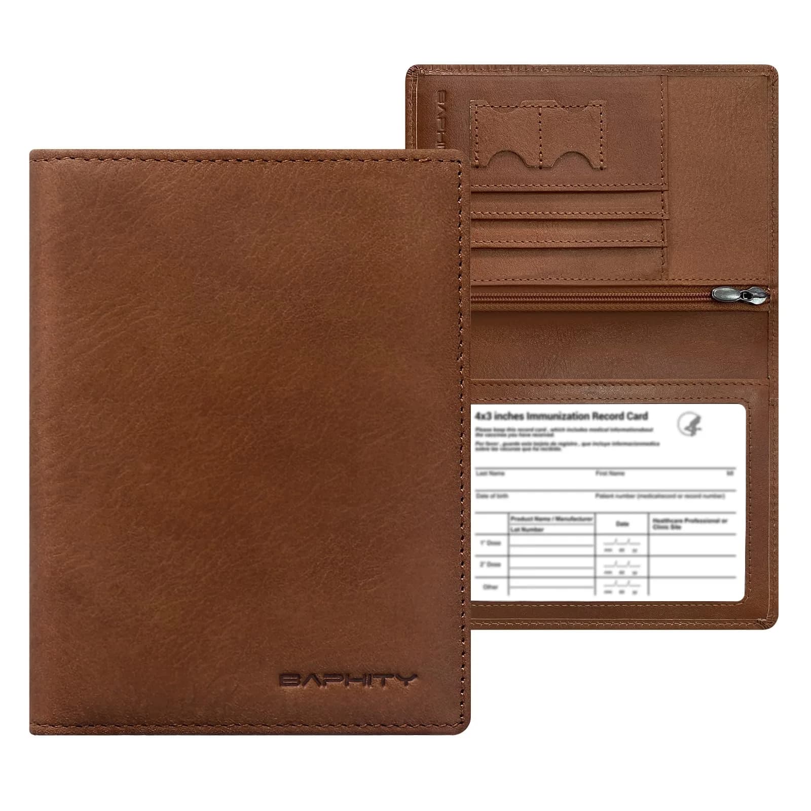 BAPHITY Unisex Leather RFID Blocking Passport Organizer Wallet | Red Brown - main product image