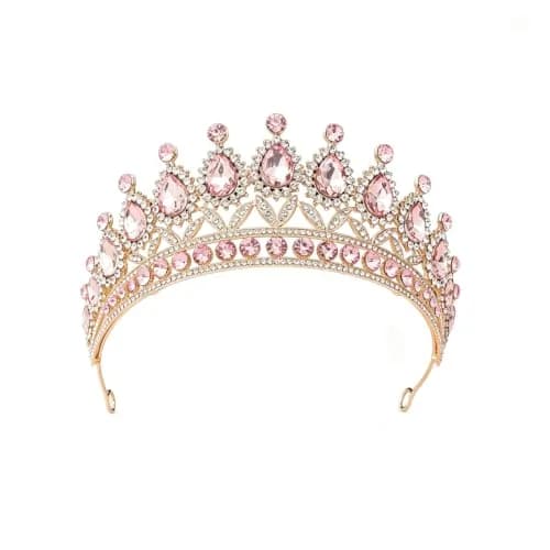 YADIRF Queen Crown Princess Tiara Pink Rhinestone Headband | Elegant Bridal & Prom Accessory thumbnail 1
