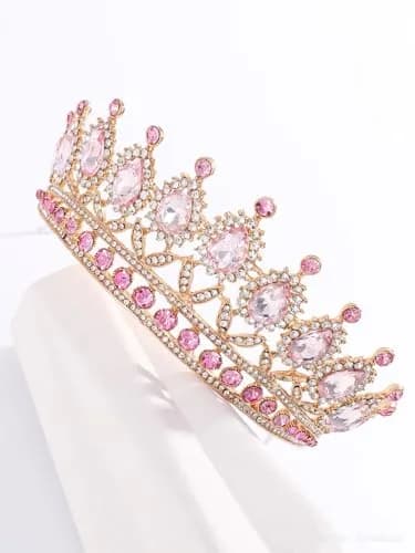 YADIRF Queen Crown Princess Tiara Pink Rhinestone Headband | Elegant Bridal & Prom Accessory thumbnail 7