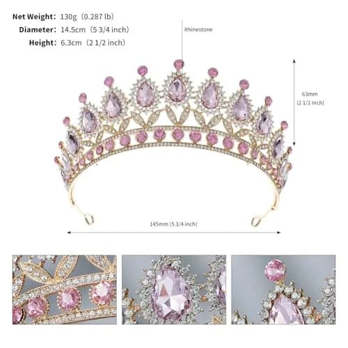 YADIRF Queen Crown Princess Tiara Pink Rhinestone Headband | Elegant Bridal & Prom Accessory thumbnail 10