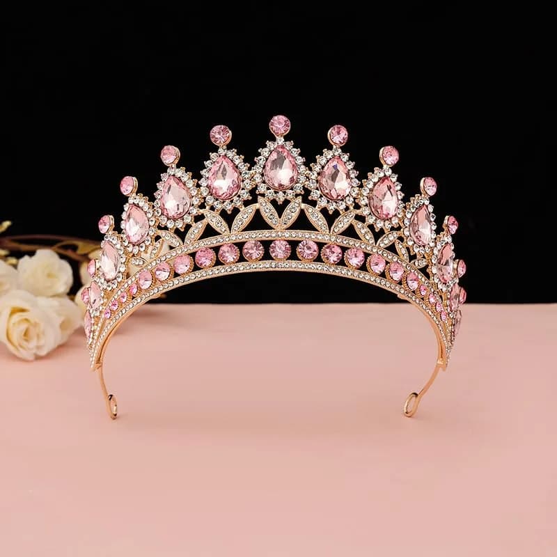 YADIRF Queen Crown Princess Tiara Pink Rhinestone Headband | Elegant Bridal & Prom Accessory thumbnail 2