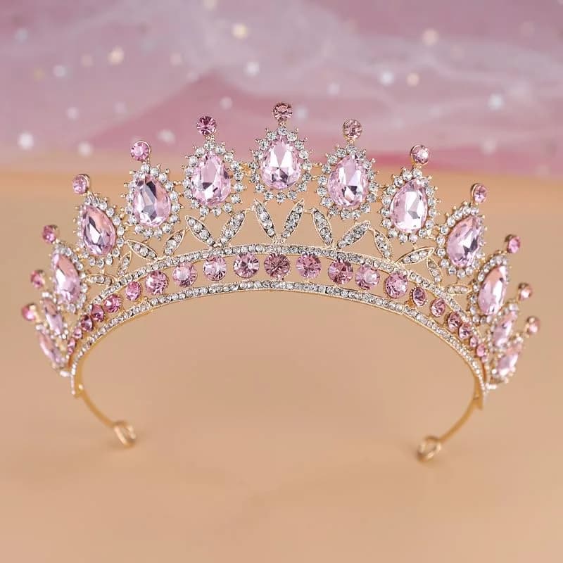 YADIRF Queen Crown Princess Tiara Pink Rhinestone Headband | Elegant Bridal & Prom Accessory thumbnail 4