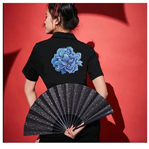 Sourcemall Sew on Peony Floral Patches, Embroidered Flower Appliques, Blue Peony | Elegant Floral Embroidery for DIY Crafts thumbnail 4