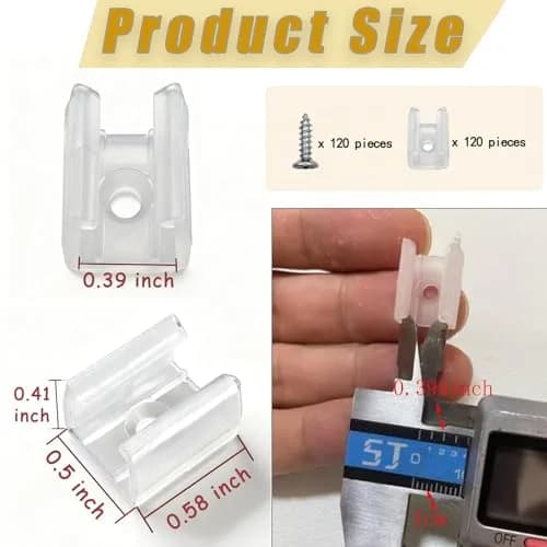 GYGhaoho LED Strip Light Fixing Clips 10mm (0.39 inch) Inner Width, Translucent, Pack of 120 | Secure Mounting for Home & Commercial Use thumbnail 2