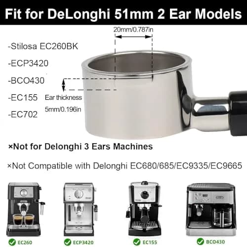 CAPFEI 51mm Bottomless Portafilter 2 Ears for Delonghi ECP3420/BCO430/EC260 | Coffee Filter Accessory thumbnail 3