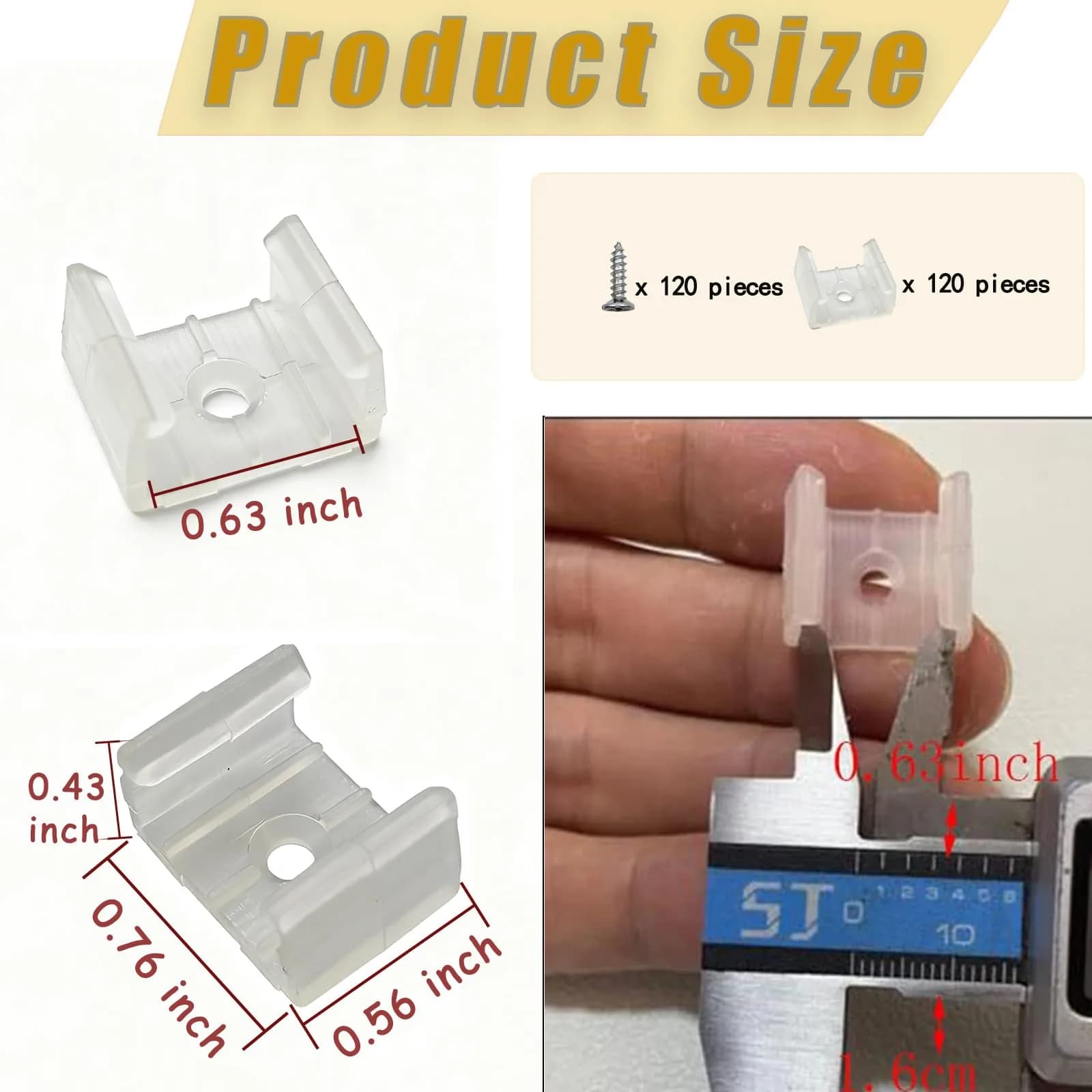 GYGhaoho LED Strip Light Clips 120 Pcs with Screws | Fits 14-17mm Strips - view 2