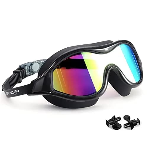 Seago Anti-Fog UV Protection Swim Goggles for Adults & Youth | Mirrored Aqua (1 Pair) thumbnail 1