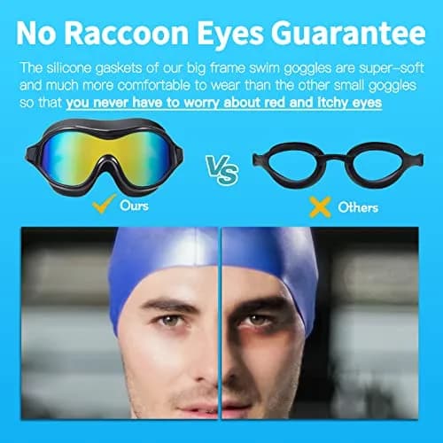 Seago Anti-Fog UV Protection Swim Goggles for Adults & Youth | Mirrored Aqua (1 Pair) thumbnail 2