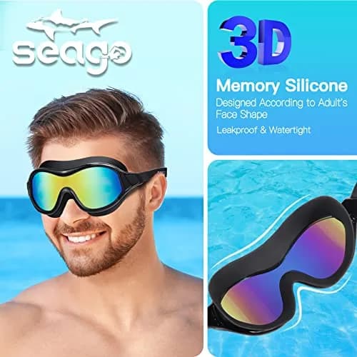 Seago Anti-Fog UV Protection Swim Goggles for Adults & Youth | Mirrored Aqua (1 Pair) thumbnail 3