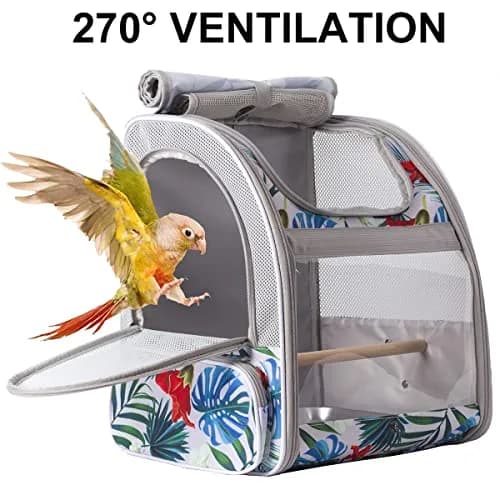 ORIZZP Bird Travel Carrier Backpack with Wooden Perch & Shade Cover | Multi-Colored, Small to Medium Bag for Parrots & Conures thumbnail 6