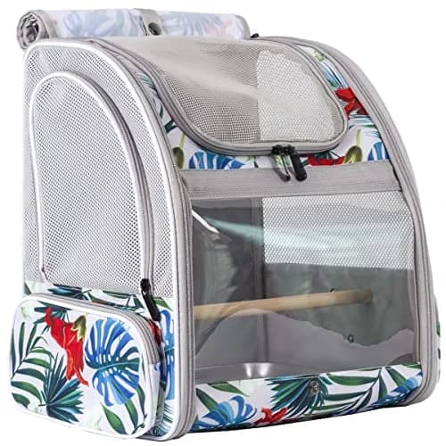 ORIZZP Bird Travel Carrier Backpack with Wooden Perch & Shade Cover | Multi-Colored, Small to Medium Bag for Parrots & Conures thumbnail 1