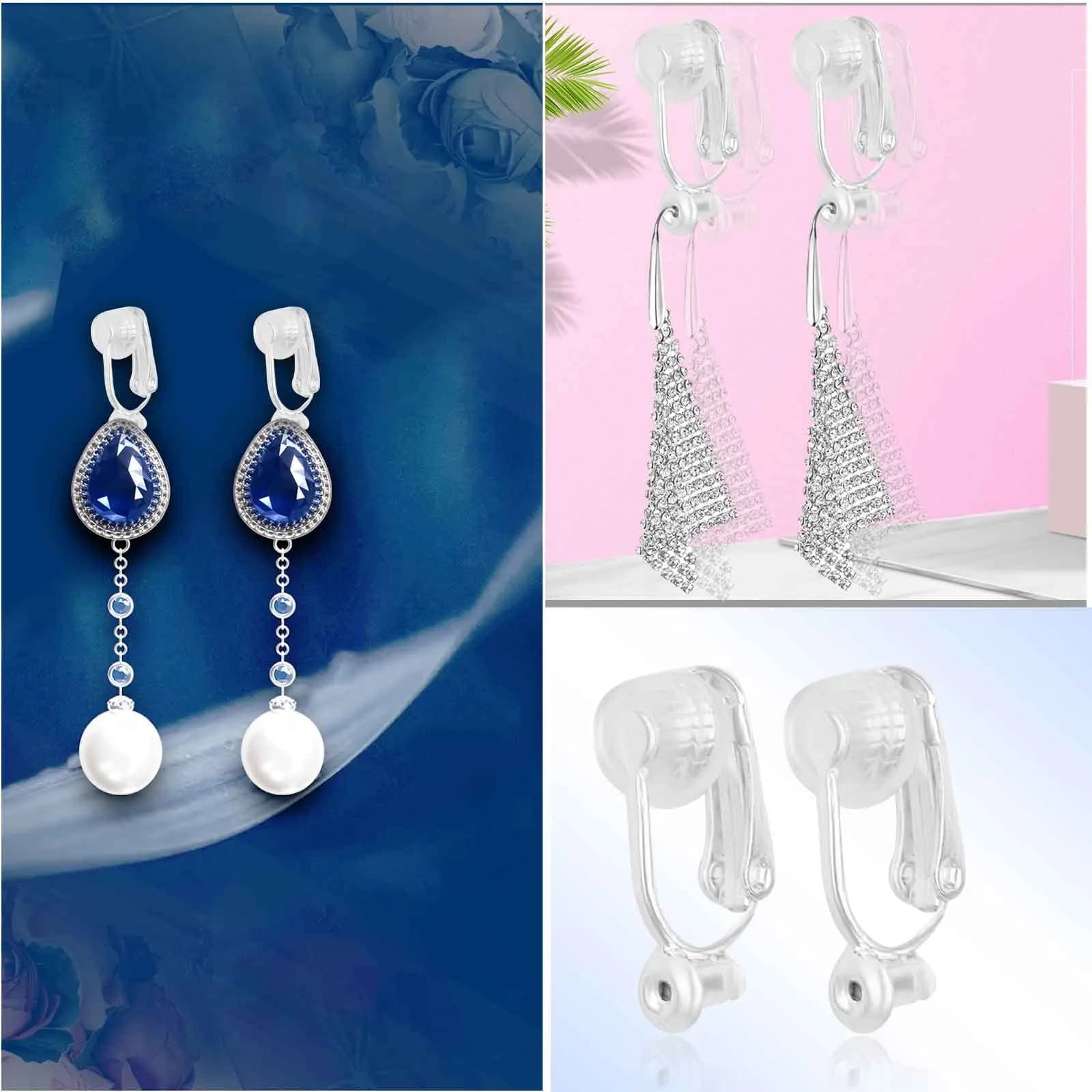 Aylifu Silver Clip-On Earring Converters with Comfort Pads, 12 Pairs (18.7mm x 10mm) | For Non-Pierced Ears - view 5