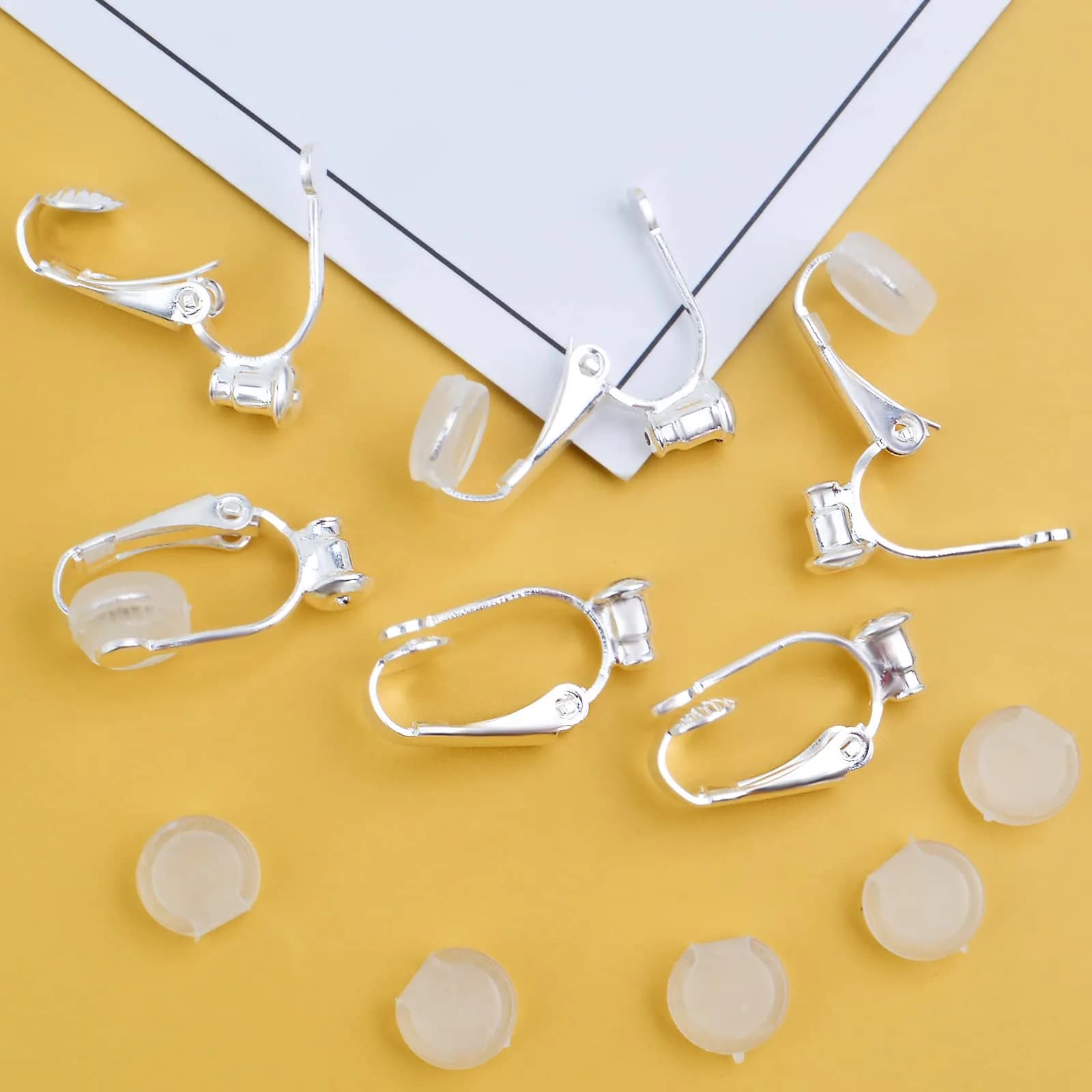 Aylifu Silver Clip-On Earring Converters with Comfort Pads, 12 Pairs (18.7mm x 10mm) | For Non-Pierced Ears - view 7