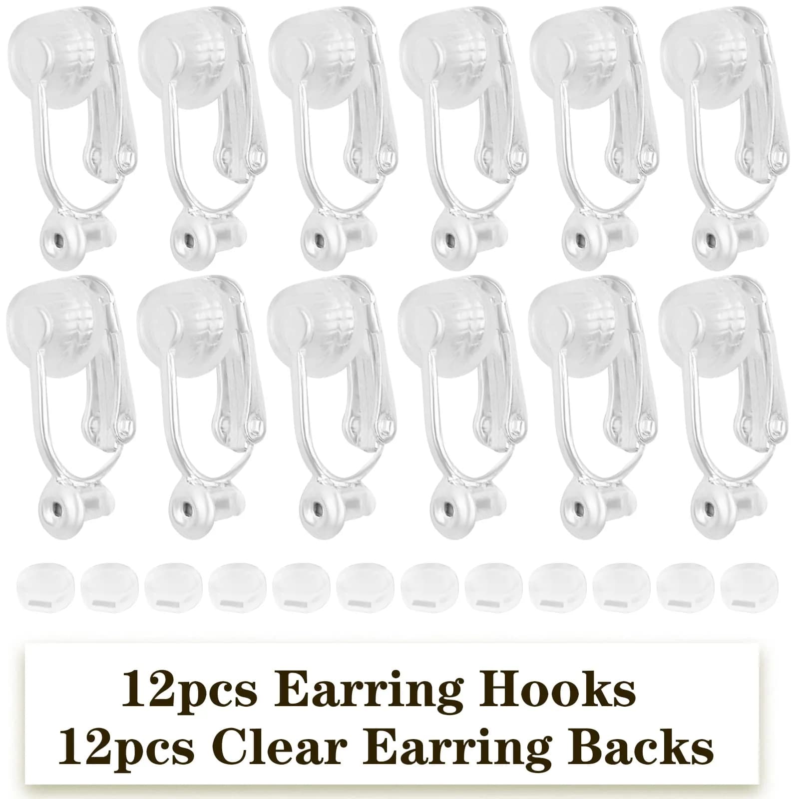 Aylifu Silver Clip-On Earring Converters with Comfort Pads, 12 Pairs (18.7mm x 10mm) | For Non-Pierced Ears - view 2