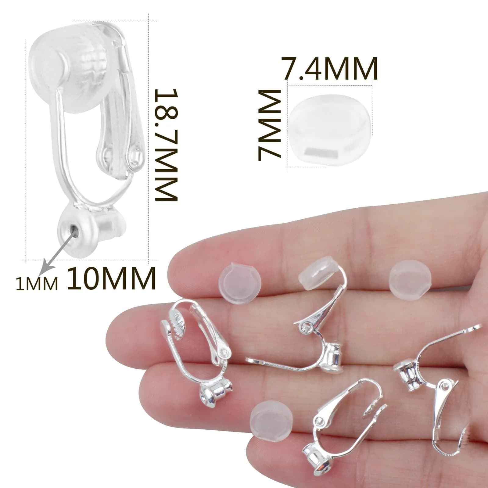 Aylifu Silver Clip-On Earring Converters with Comfort Pads, 12 Pairs (18.7mm x 10mm) | For Non-Pierced Ears - view 3