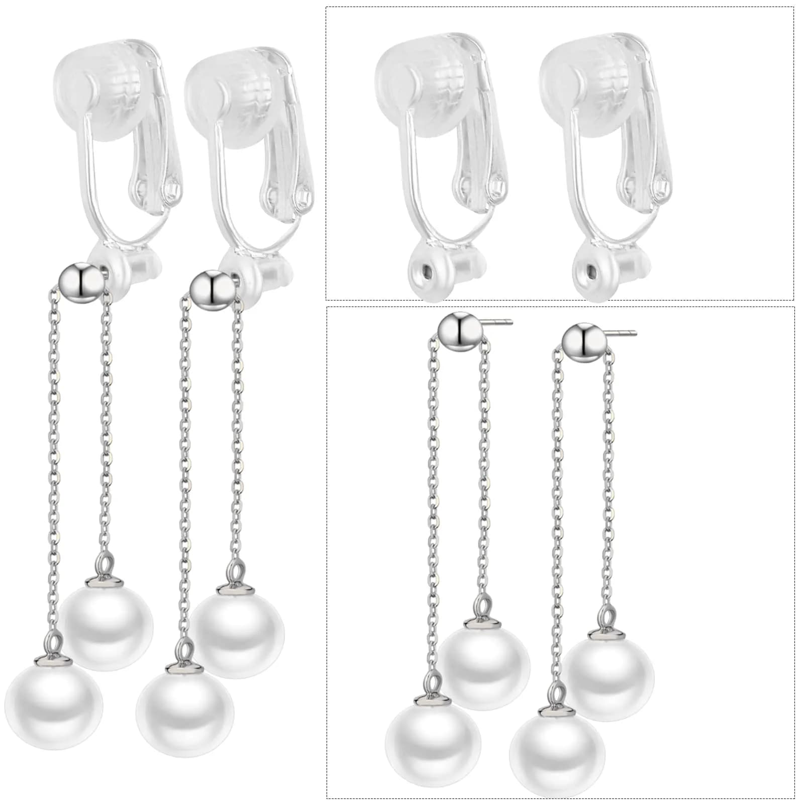 Aylifu Silver Clip-On Earring Converters with Comfort Pads, 12 Pairs (18.7mm x 10mm) | For Non-Pierced Ears - view 4