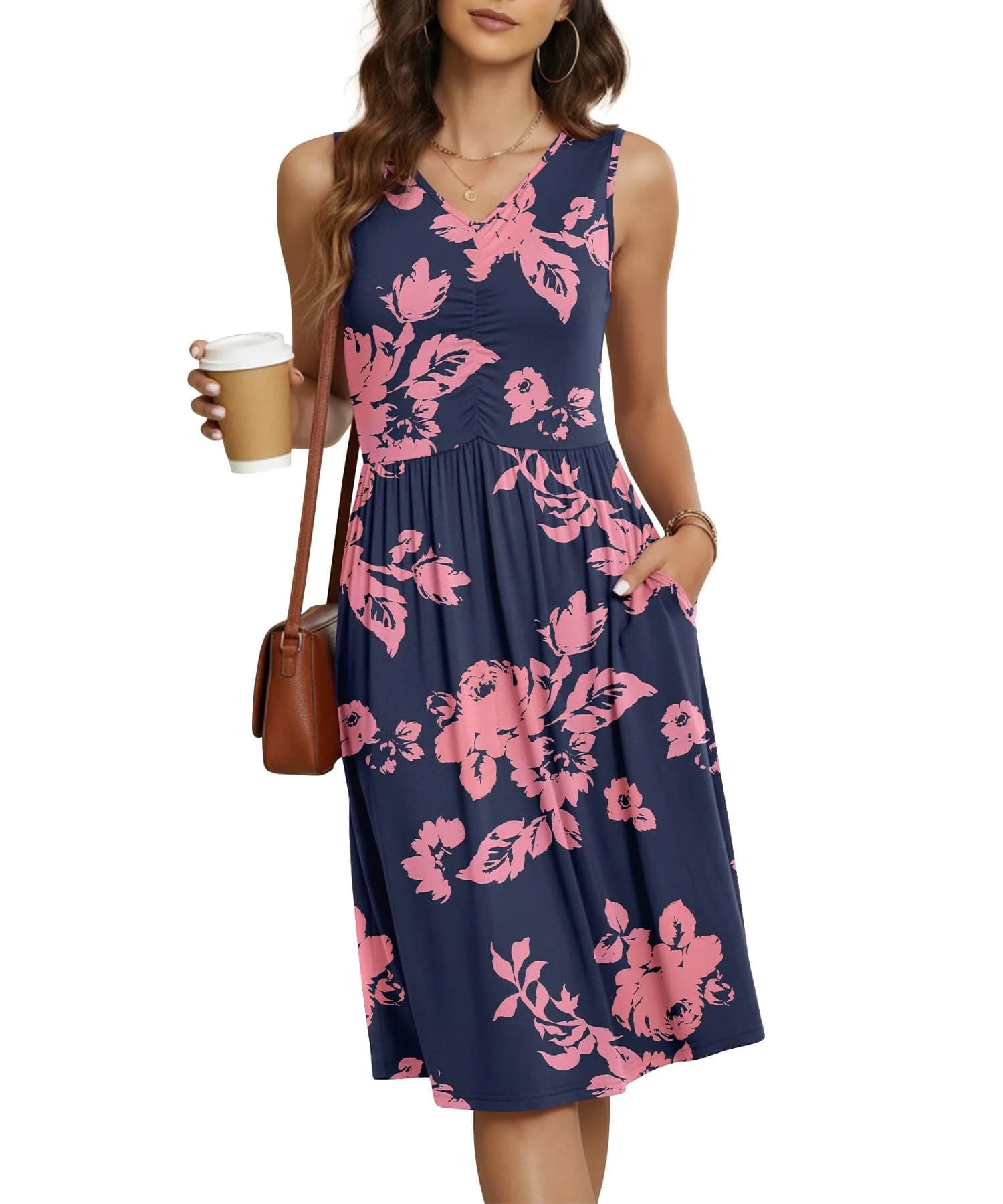 NILOUFO Sleeveless Dress for Women Summer Knee Length Sundress with Pockets - main product image