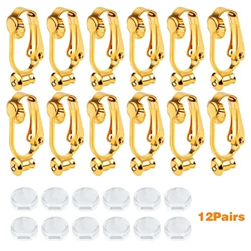 Aylifu 12 Pairs Golden Clip-On Earring Converters Components with Comfort Pads | Hypoallergenic Brass Earring Clips for Non Pierced Ears thumbnail 2