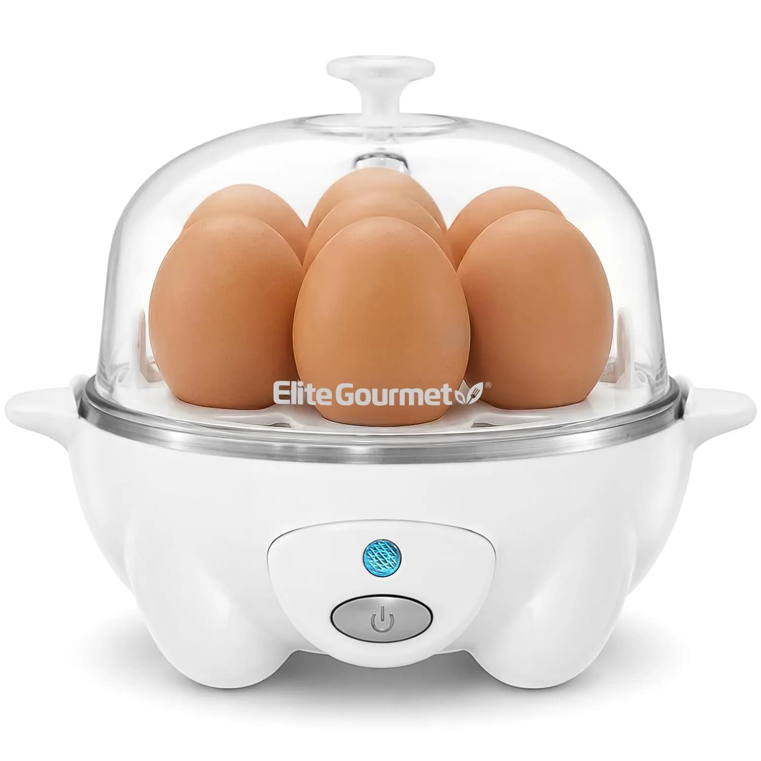 Elite Gourmet 7-Egg Rapid Egg Cooker | Auto Shut-Off, Poacher & Omelet Maker, 120V — White