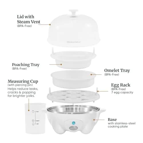 Elite Gourmet 7-Egg Rapid Egg Cooker | Auto Shut-Off, Poacher & Omelet Maker, 120V thumbnail 6