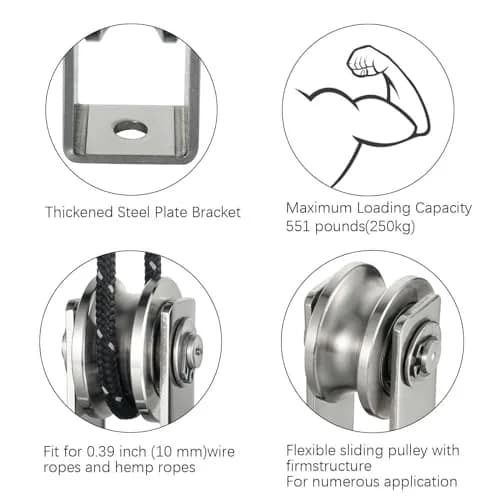 SHINICO Stainless Steel Cable Pulley Wheel with 2 Bearings, 10mm Rope Capacity | Smooth & Silent Operation thumbnail 6