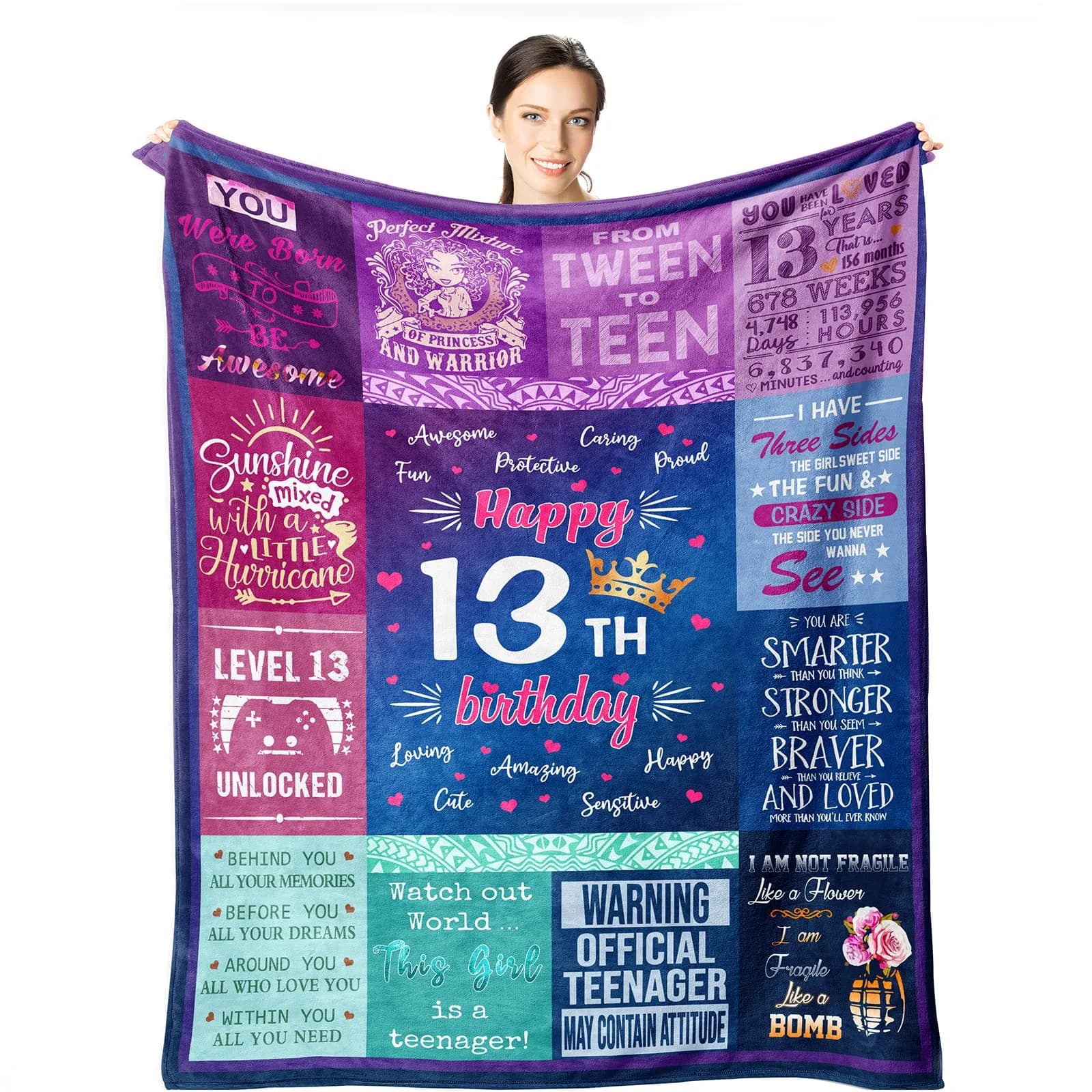 Wisegem 13th Birthday Gift Blanket 50" x 40" | Soft, Wrinkle-Resistant & Perfect for Girls — 13th