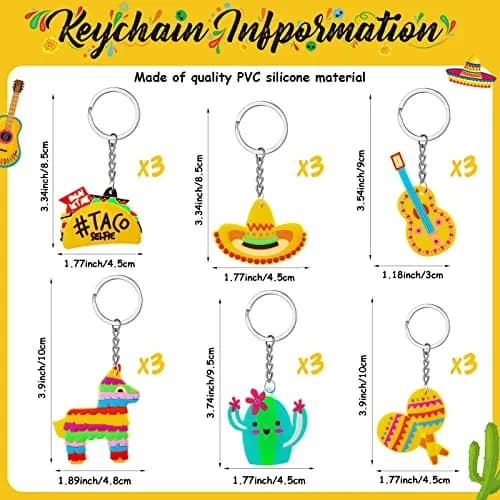 Sureio Mexican Fiesta Party Favors with Thank You Gift Tag - 54 Pcs (18 Keychains, 18 Bags, 18 Tags) thumbnail 2
