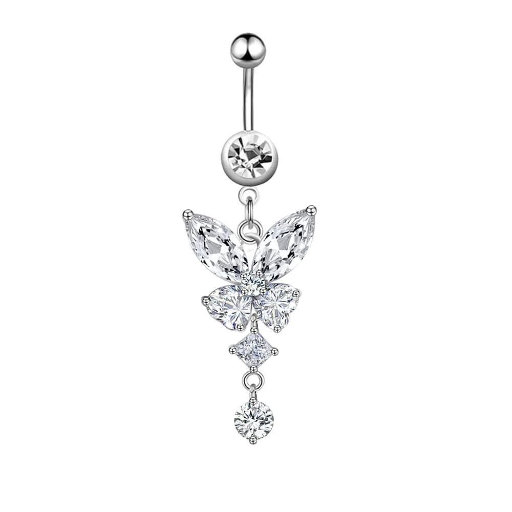 Pingyongchang Belly Button Ring 14G Butterfly CZ Dangle | Hypoallergenic Stainless Steel (70-120c) — butterfly 3