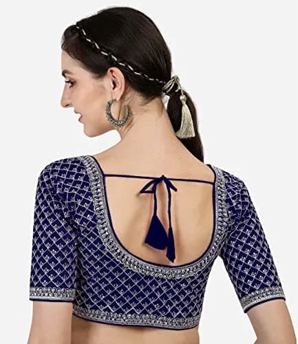 Pujia Mills Women's Ready Made Blouse Size 38 (38 | 100g) | Silver Jari Thread & Sequins Work thumbnail 2