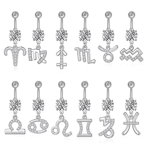 Pingyongchang Belly Button Ring 14G Libra CZ Dangle Jewelry | Surgical Steel Navel Bar for Women thumbnail 5